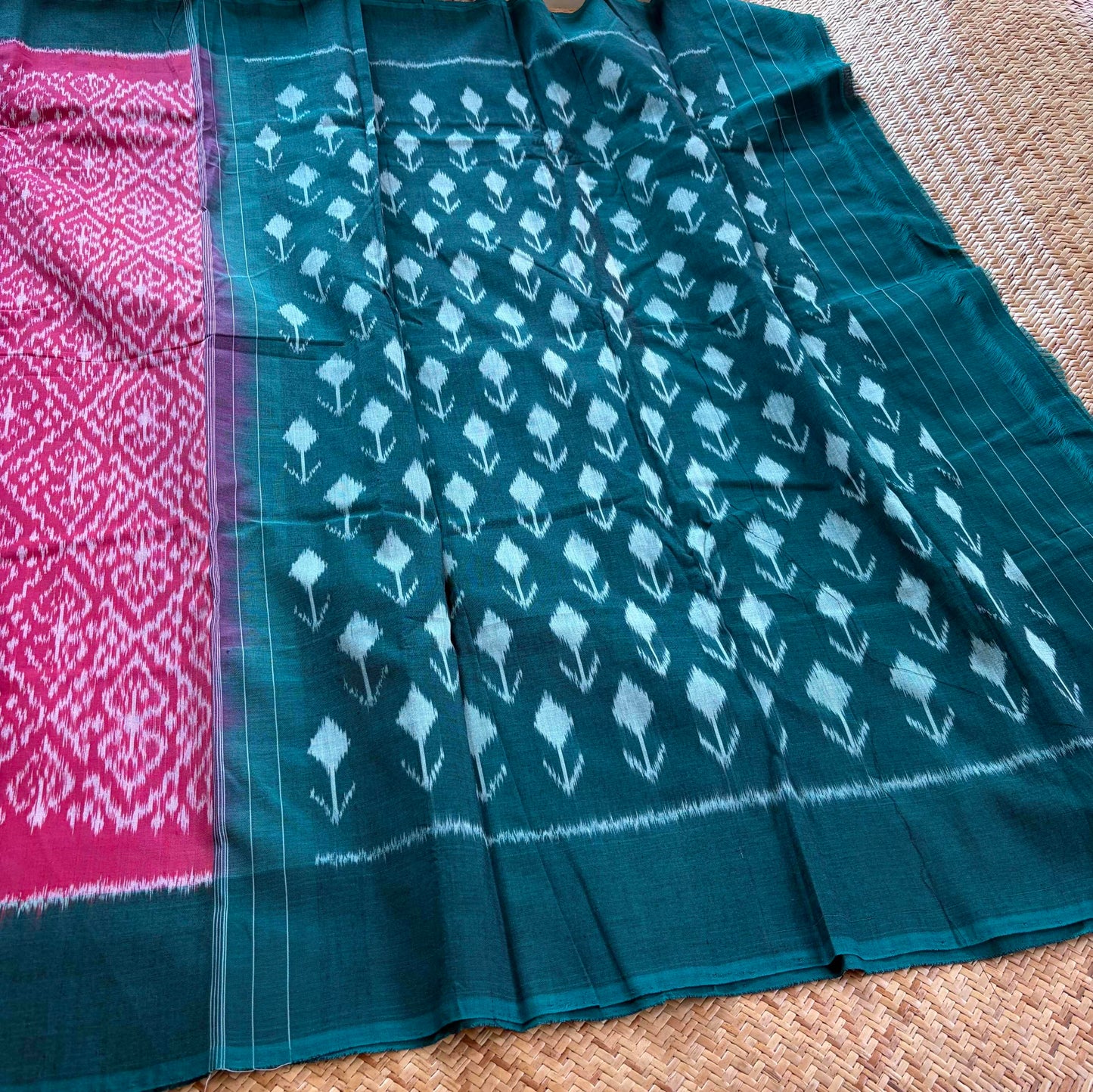 Pink, Pochambally Ikkat Hand Woven Cotton Saree