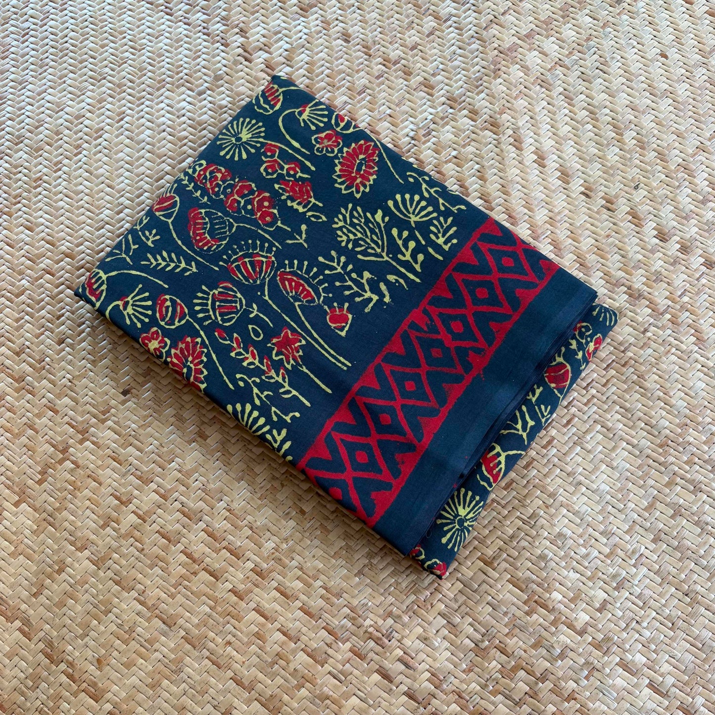 Mul Mul Cotton saree, Hand Block Printed, Green