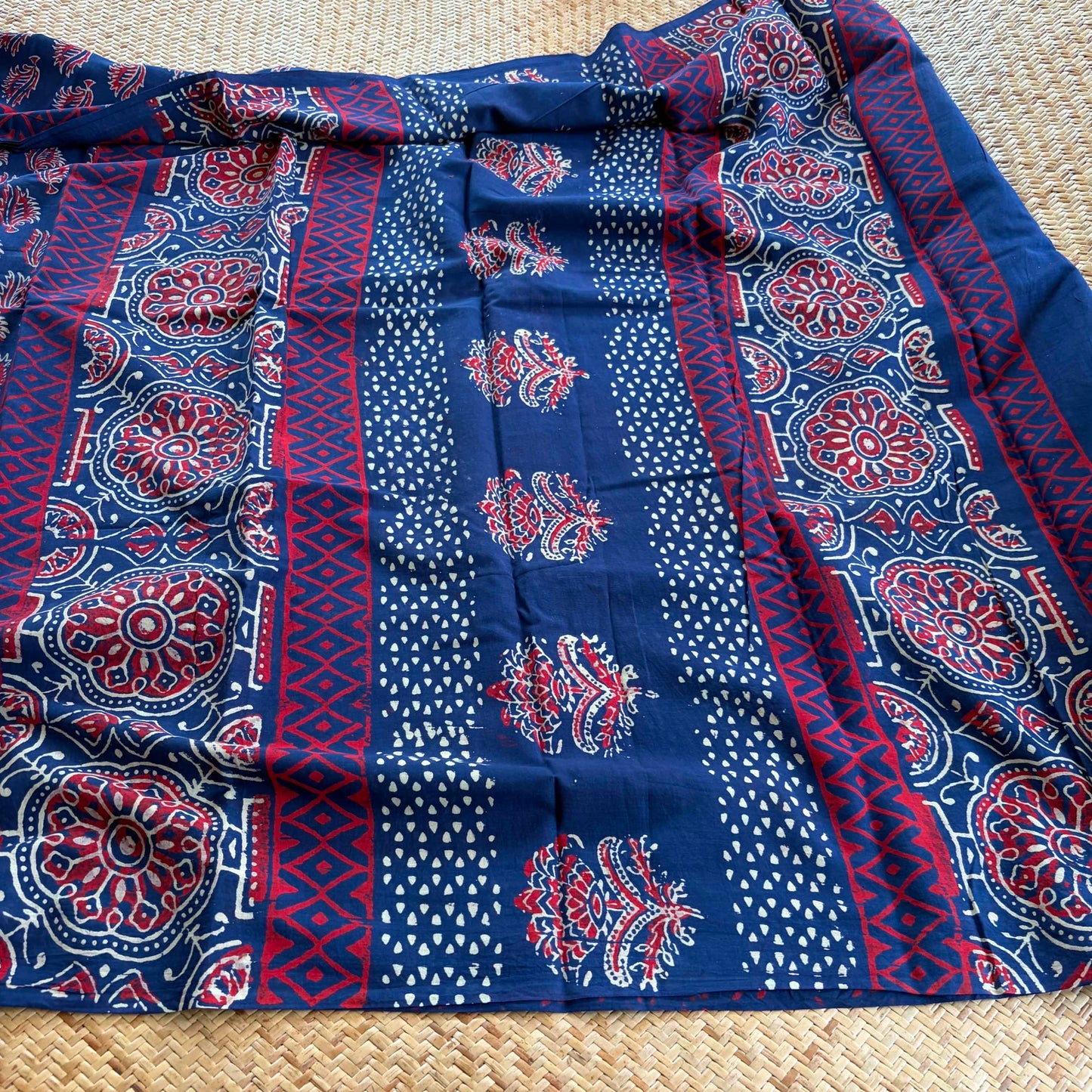 Mul Mul Cotton saree, Hand Block Printed, Blue