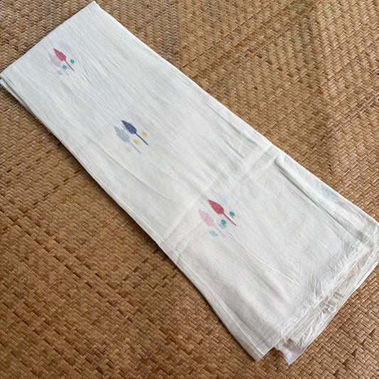 Jamdani Handloom Cotton Running Fabric, Off White