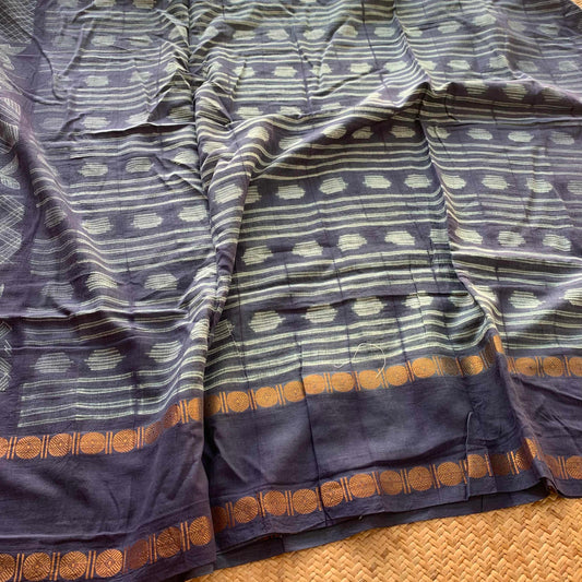 Frames - Denim Blue, Hand Crafted Shibori Sungudi Cotton Saree