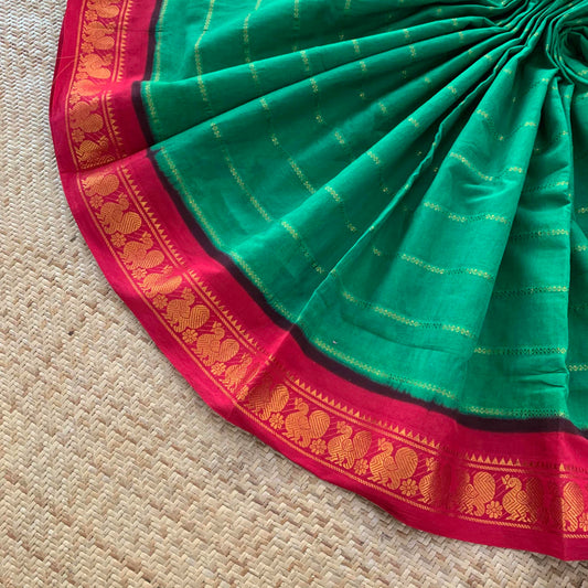 Green saree with Red Border, Zari Velthari Madurai Sungadi Saree