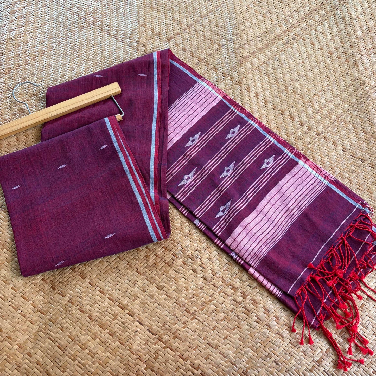 Purple, Jamdani Cotton Handloom Dupatta