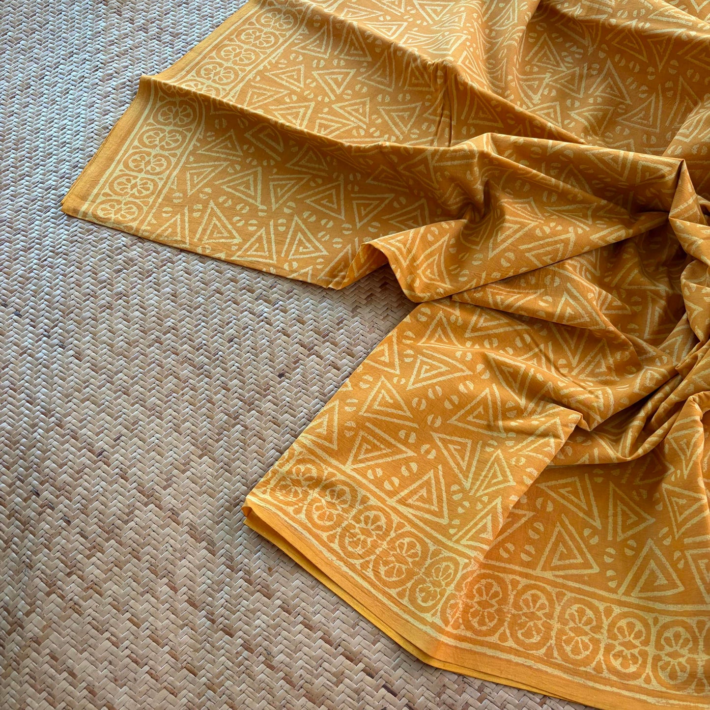 Mul Mul Cotton saree, Hand Block Printed, Yellow