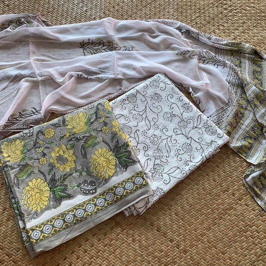 Mul Mul Cotton 3 Piece Salwar Suit Material, Grey