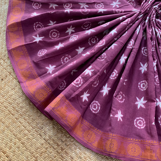 Purple, Hand Crafted Nui Shibori Sungudi Cotton Saree