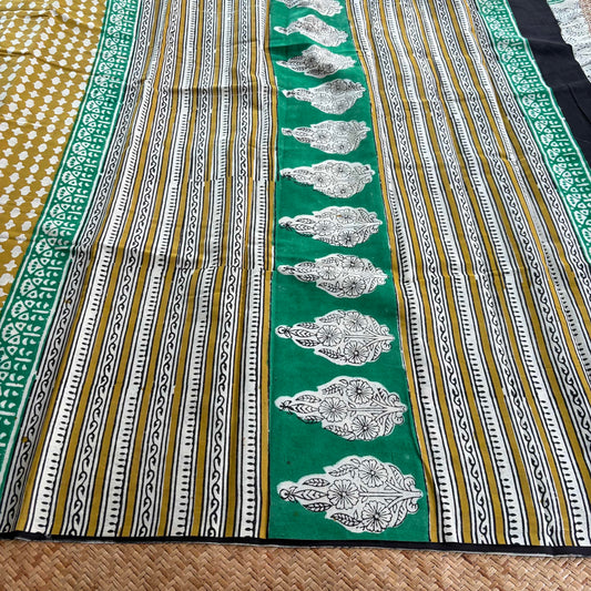 Mul Mul Cotton saree, Hand Block Printed, Mustard