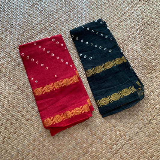 Black And Red, Hand Knotted kaikattu Sungudi, blouse fabric