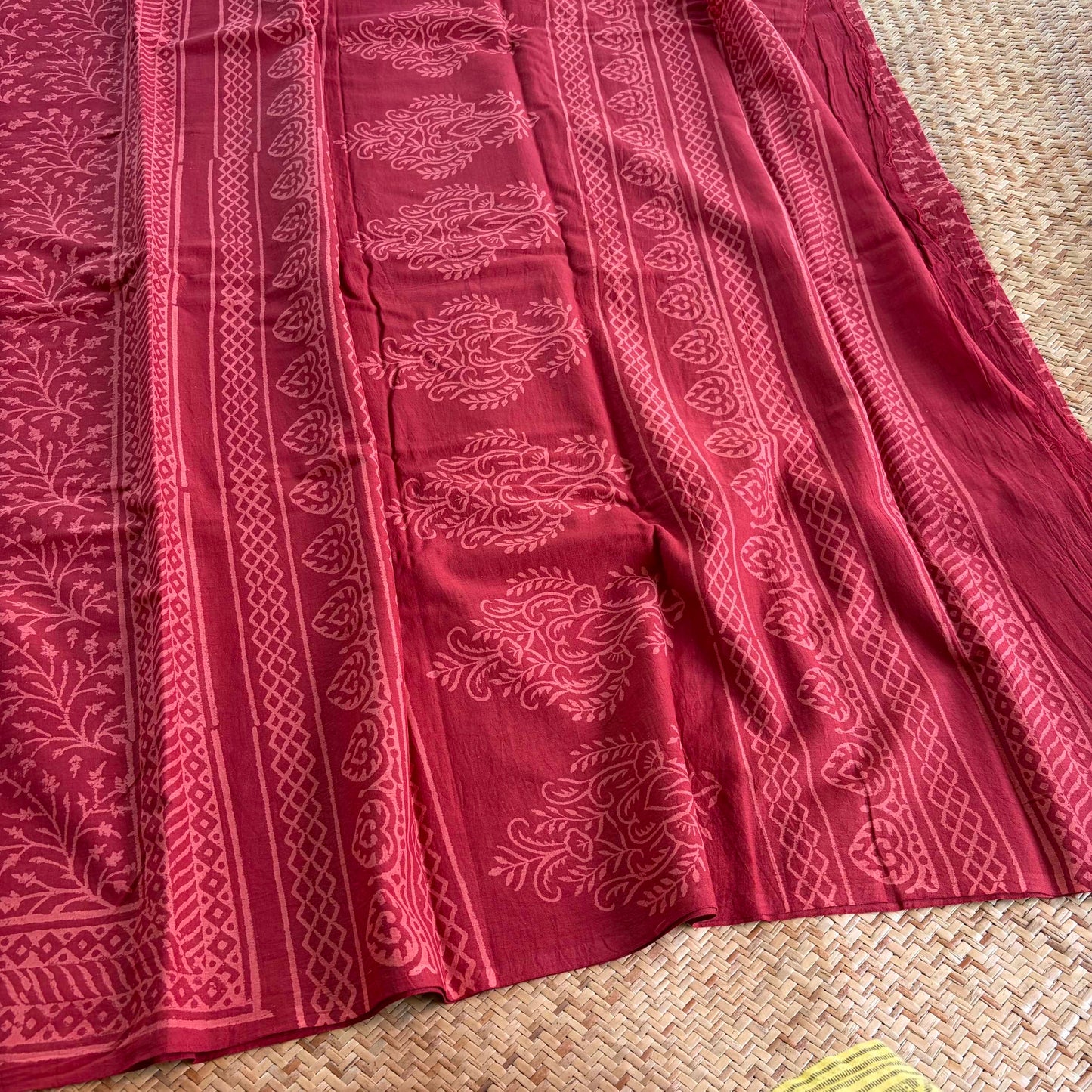 Mul Mul Cotton saree, Hand Block Printed, Maroon