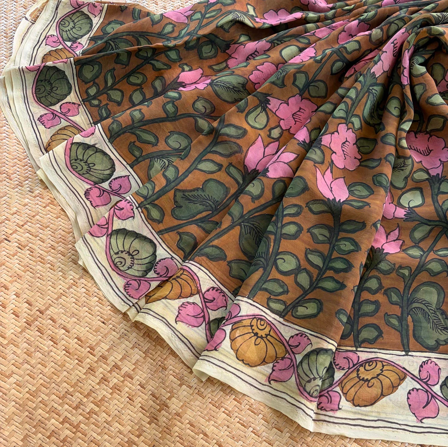 Multicoloured Kalamkari Hand Painted on Organza silk