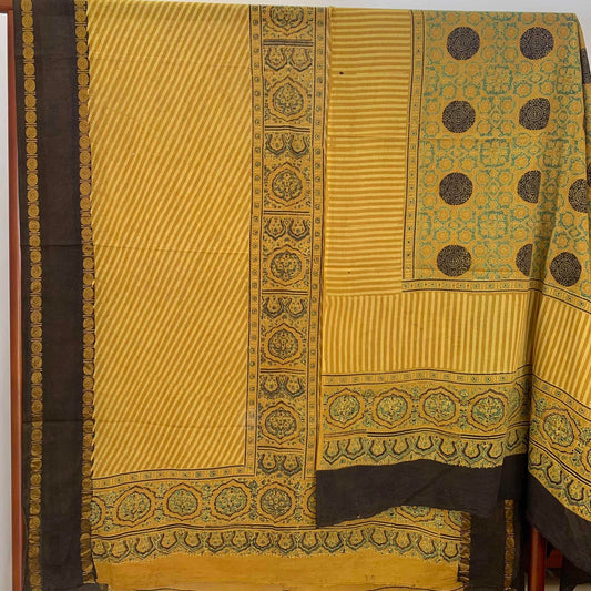 Ajrak Sungudi 2 Piece Salwar Suit Material, Mustard
