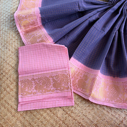 Grey Purple , Zari Kattam Sungudi