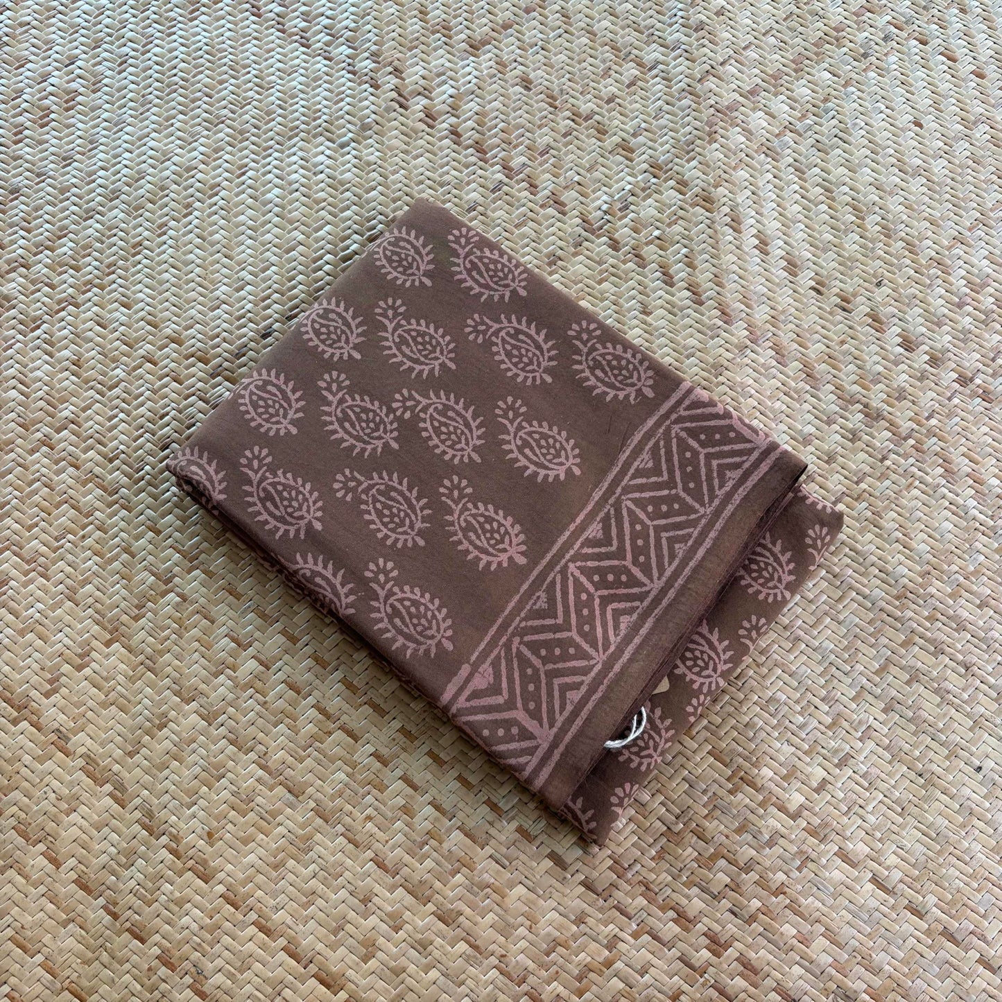 Mul Mul Cotton saree, Hand Block Printed, Brown