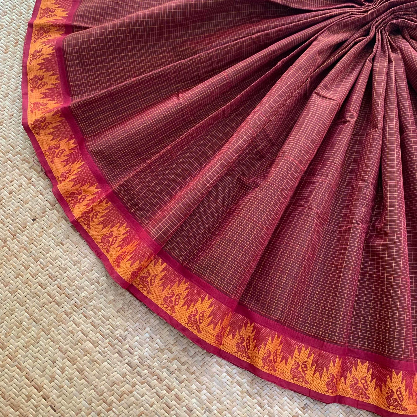 Maroon, Hand Woven Cotton Saree