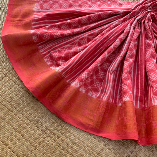 Salmon Pink, Hand Crafted Shibori Sungudi Cotton Saree