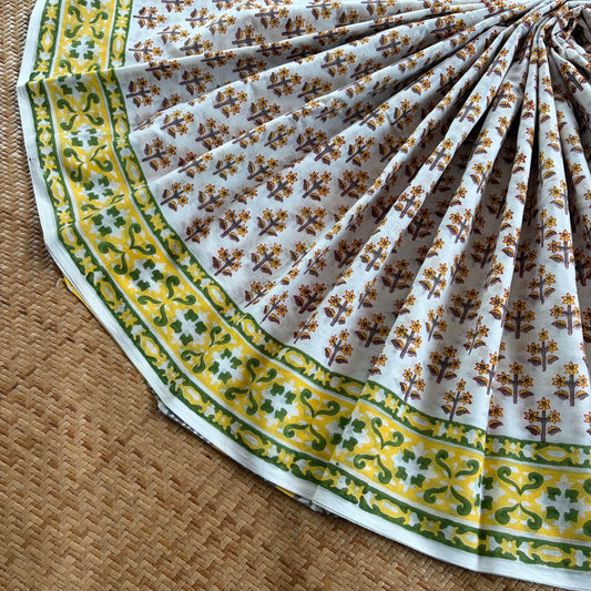 Mul Mul Cotton saree, Hand Block Printed, Off white