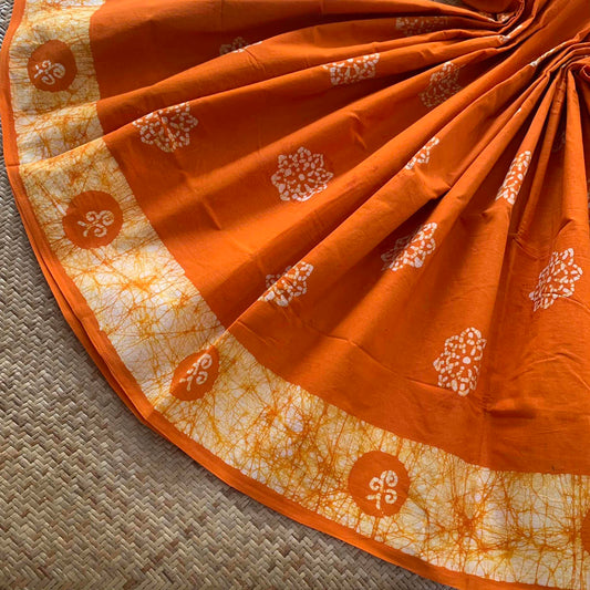 Orange Wax Print Sungudi Saree