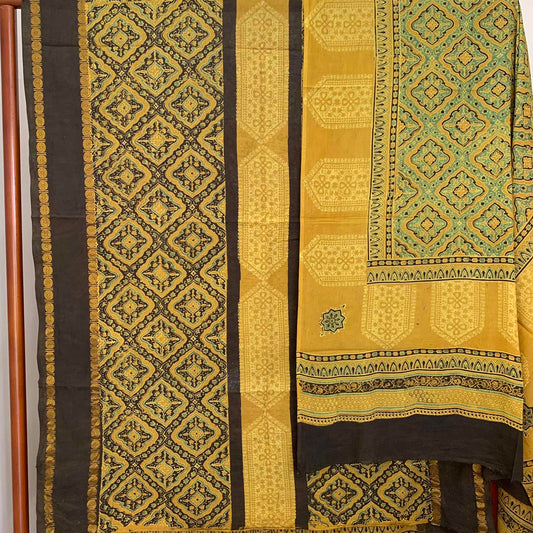 Ajrak Sungudi 2 Piece Salwar Suit Material, Mustard