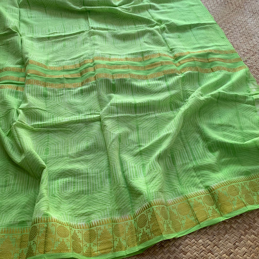 Lime Green, Hand Crafted Nui Shibori Sungudi Cotton Saree