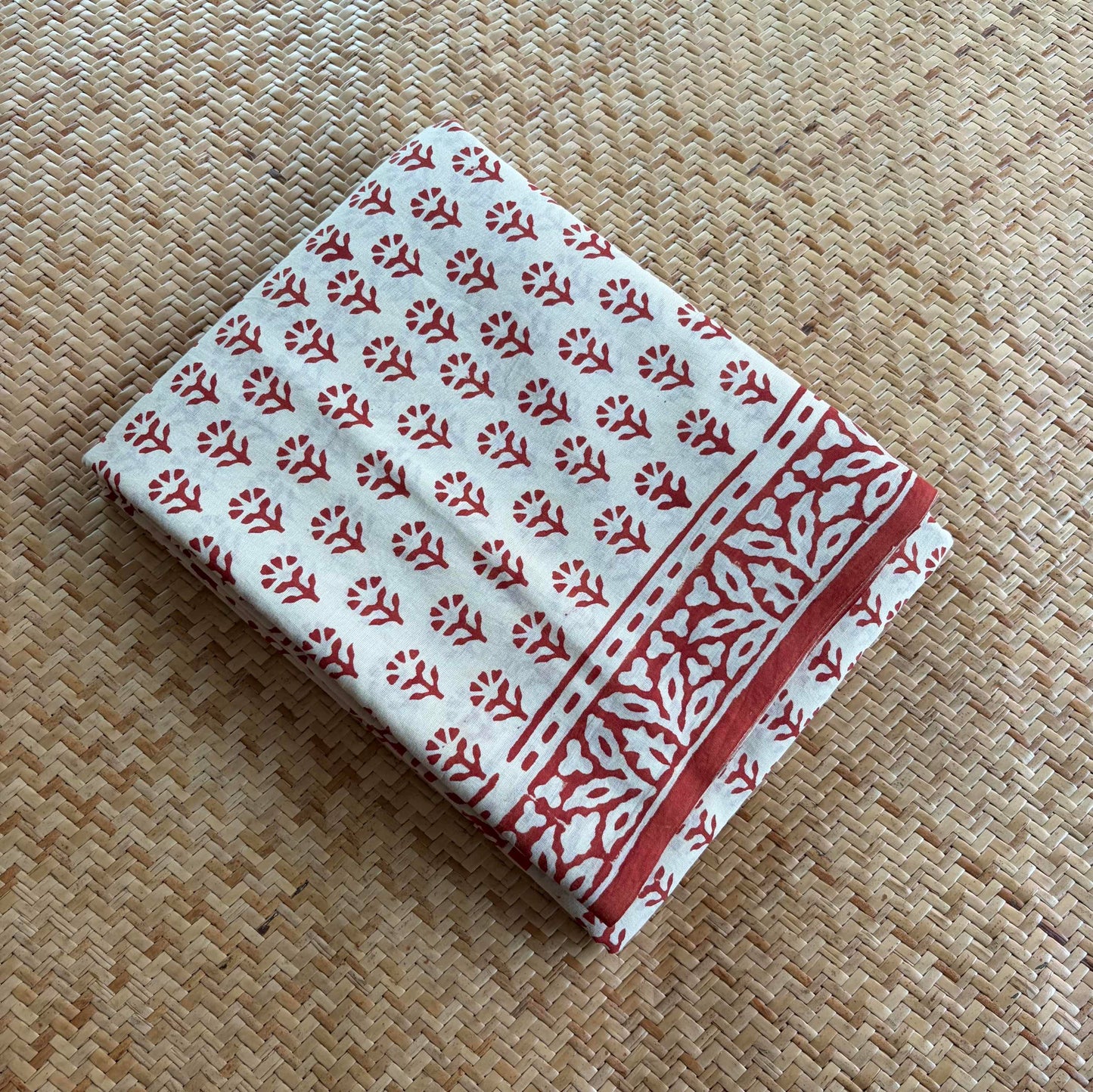 Mul Mul Cotton saree, Hand Block Printed, Cream
