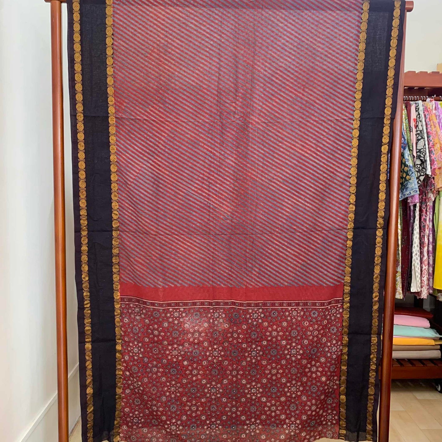 Ajrak Sungudi 2 Piece Salwar Suit Material, Red