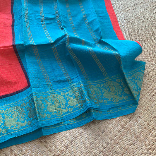 Saree With Blue Border, Madurai Kattam, Sungudi Cotton Saree