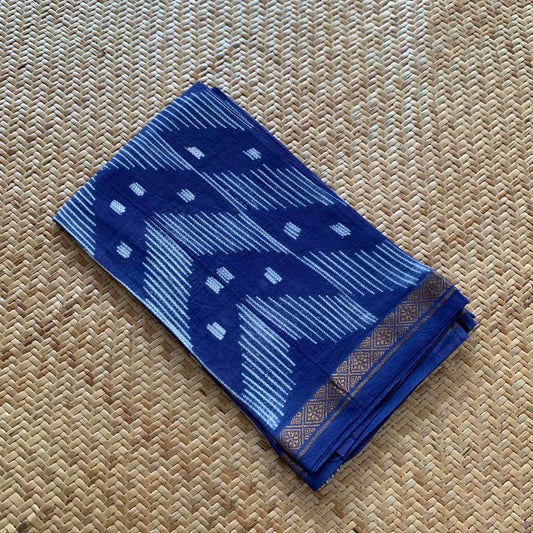 Blue, Hand Crafted Nui Shibori Sungudi Cotton Blouse Piece