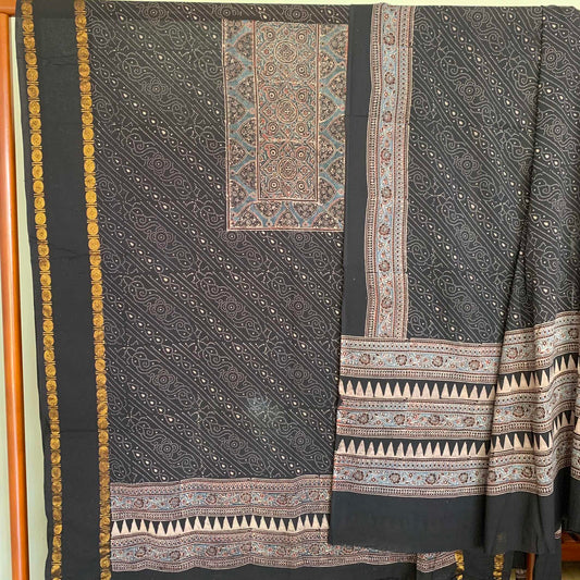 Ajrak Sungudi 2 Piece Salwar Suit Material, Black
