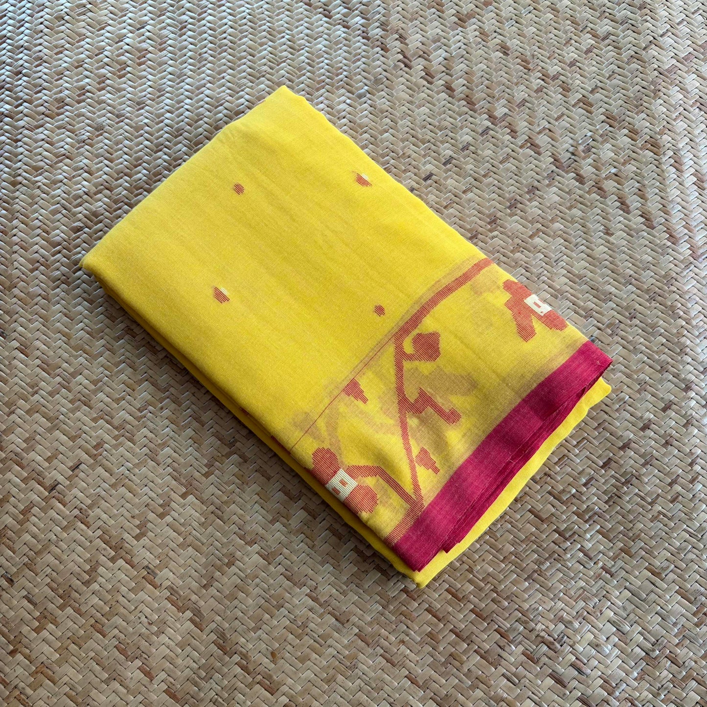 Yellow, Handwoven Jamdani Soft cotton Saree
