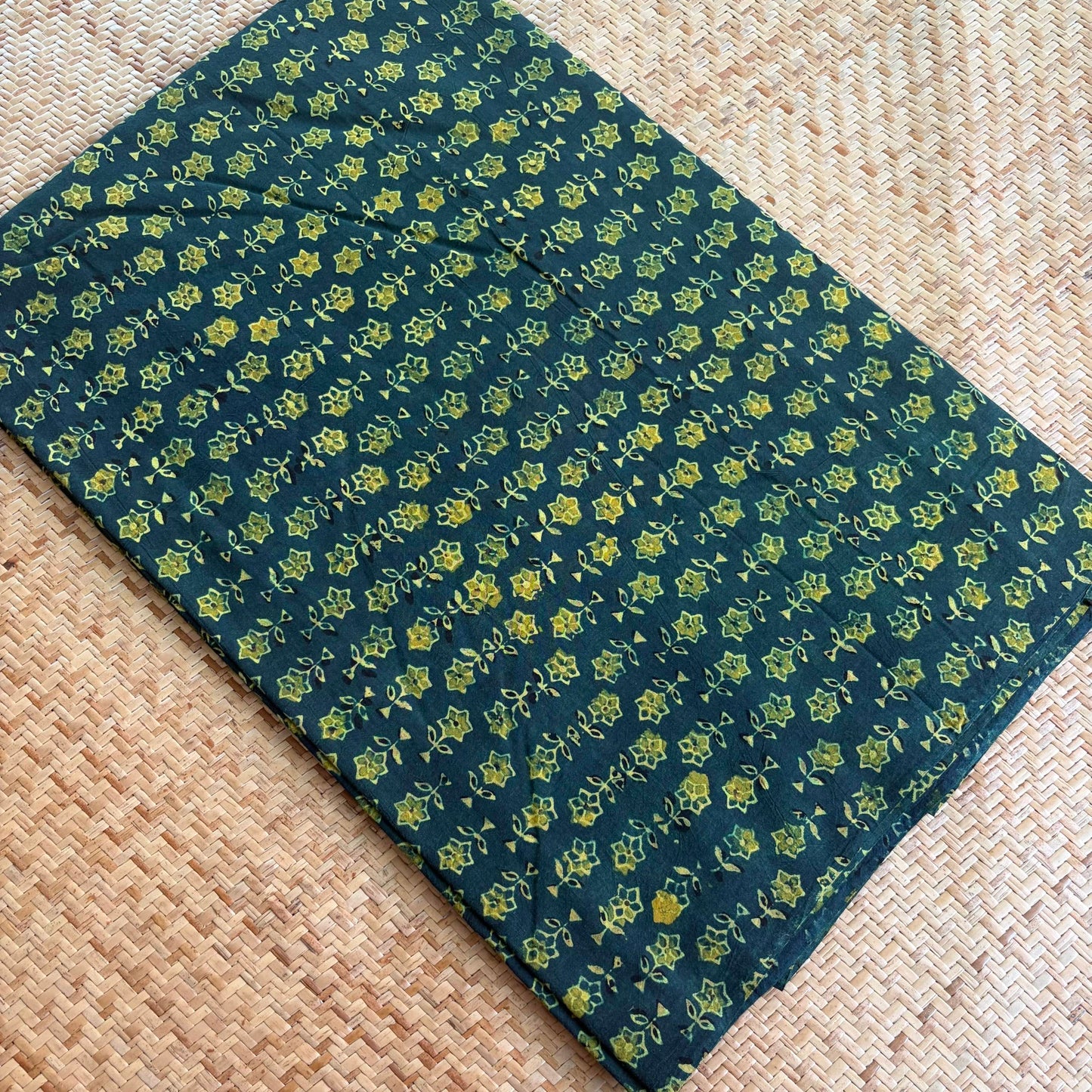 Ajrak Cotton Running Fabric, Green