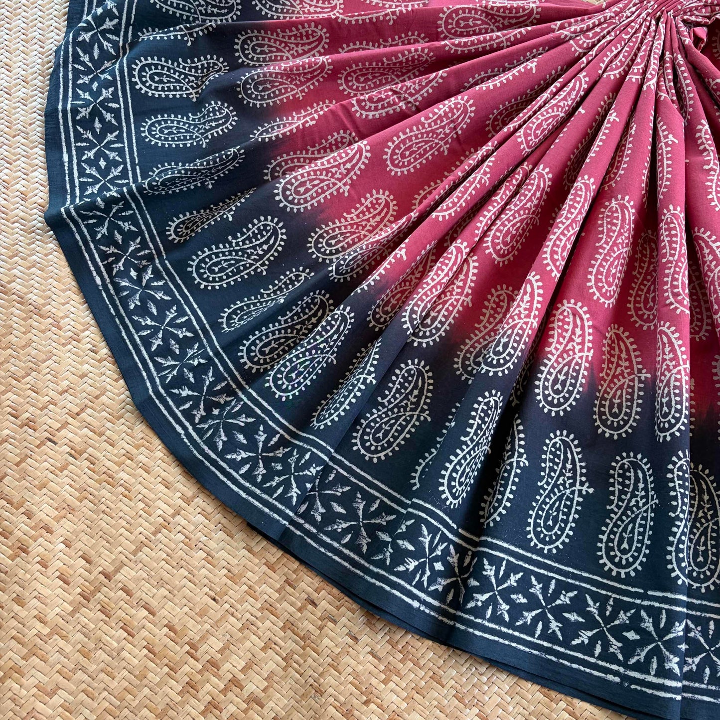 Mul Mul Cotton saree, Hand Block Printed, Pink