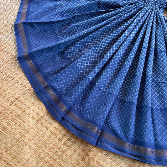 Indigo, Hand Crafted Nui Shibori Sungudi Cotton Saree