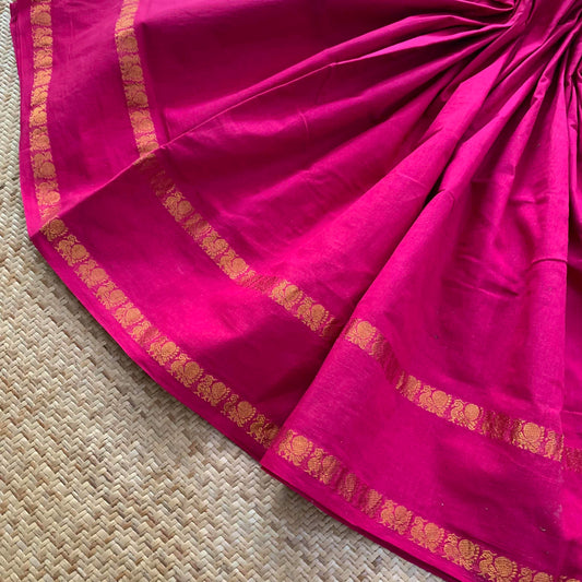 Pink Saree , Zari Annam Rettai Pettu Border , Clamp dyed (Kattu sayam).