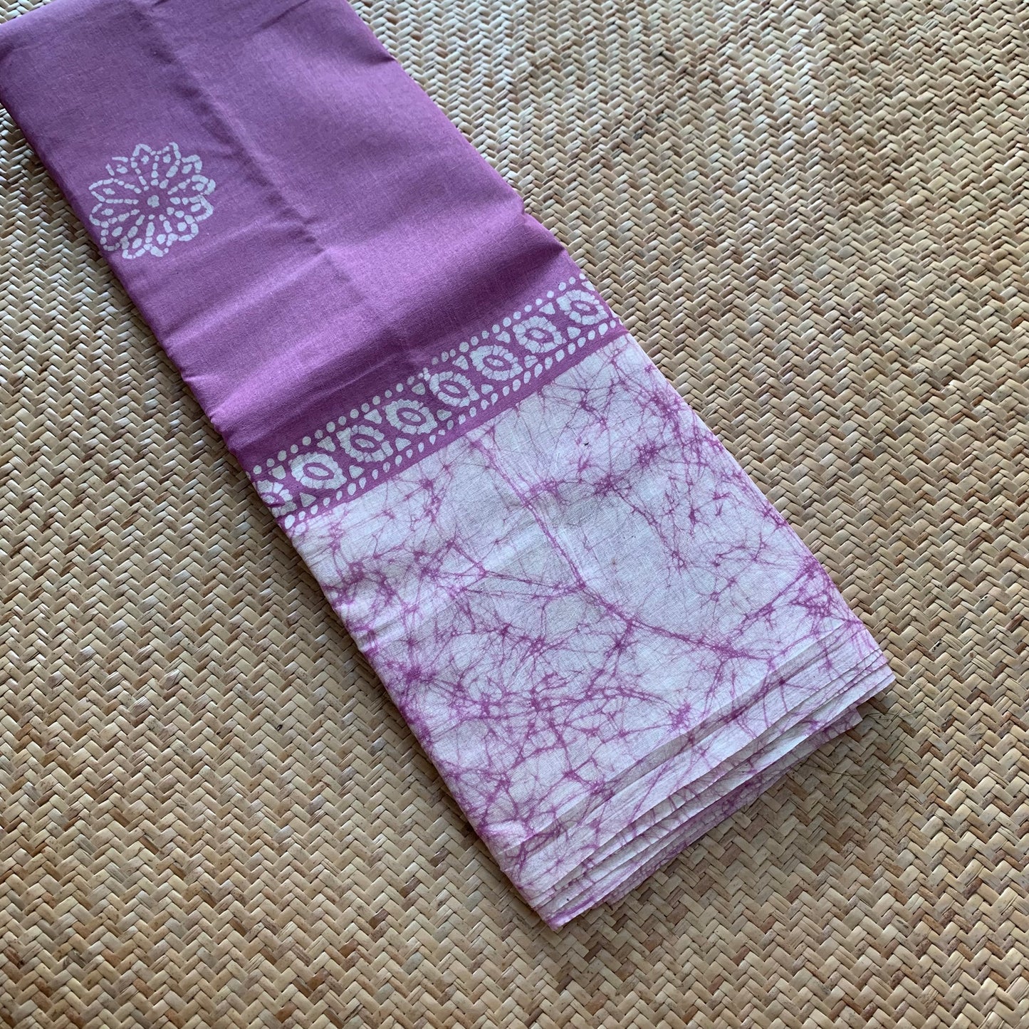 Wax Print Sungudi Saree, lilac