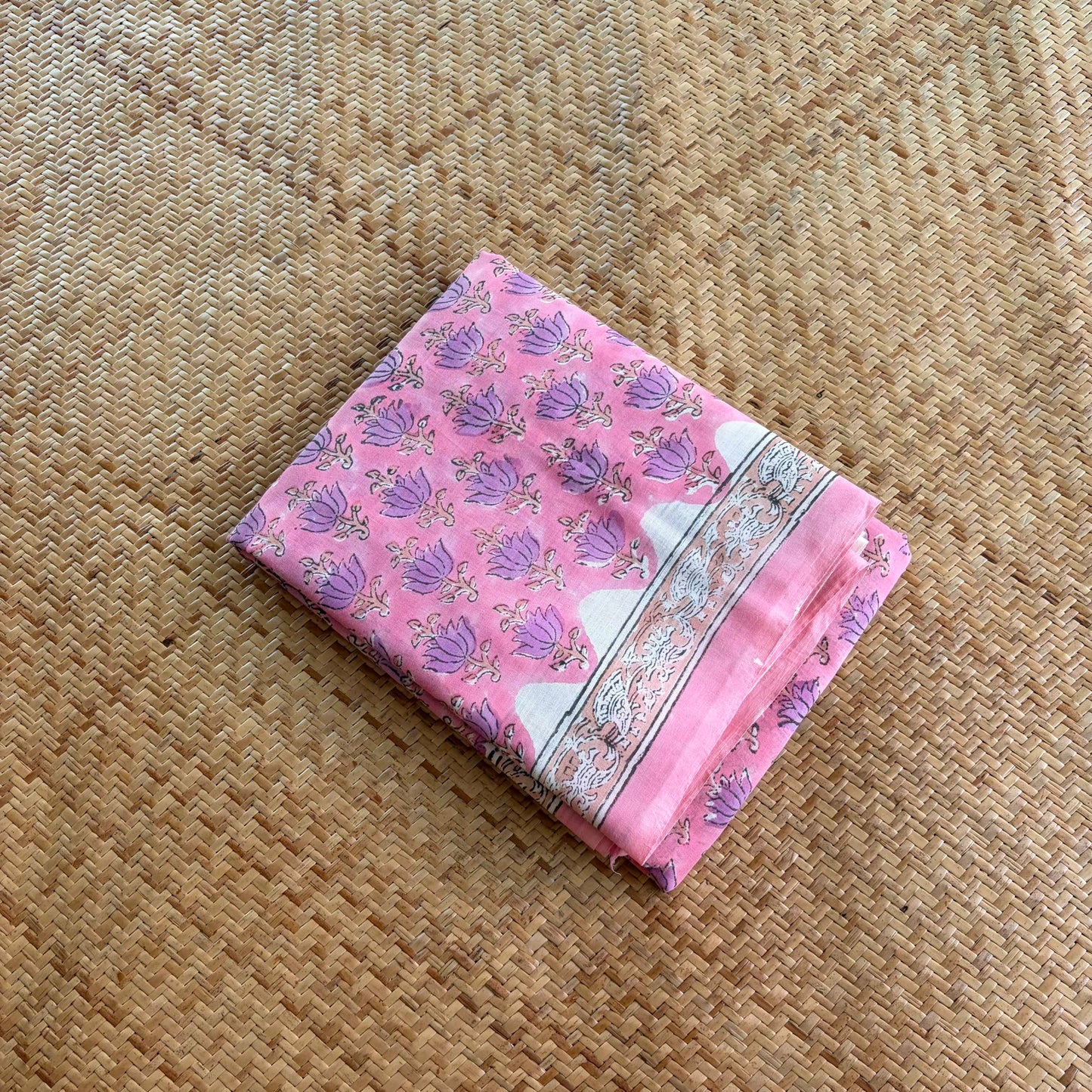 Mul Mul Cotton saree, Hand Block Printed, Pink