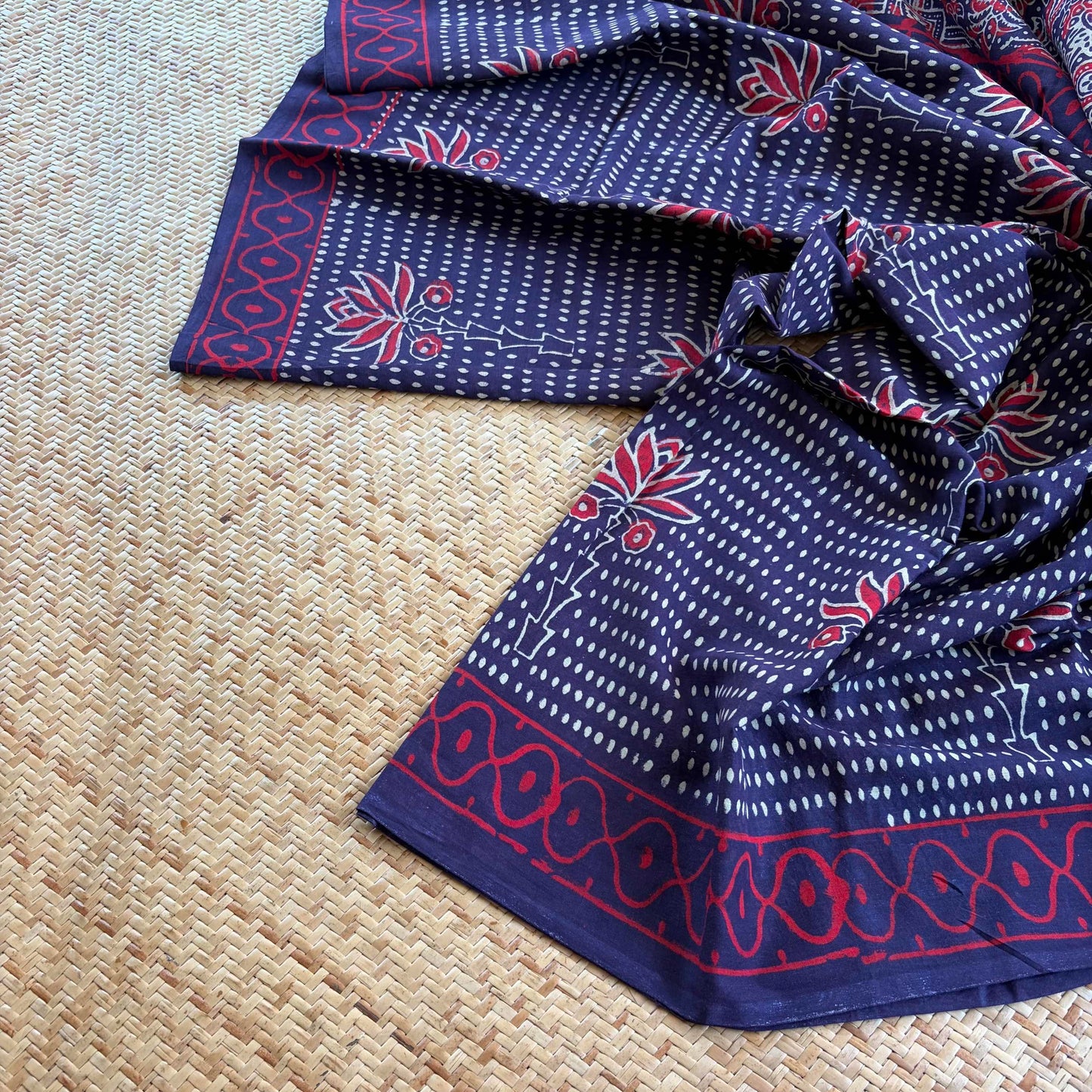 Mul Mul Cotton saree, Hand Block Printed, Blue