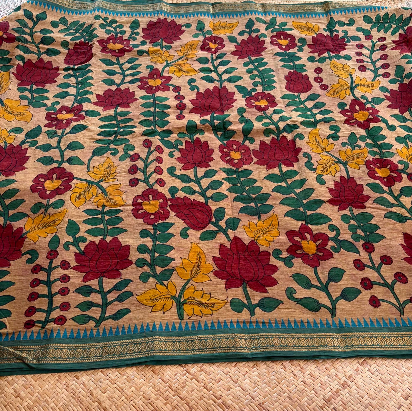 Multicoloured Kalamkari Hand Painted on Chettinad Cotton saree