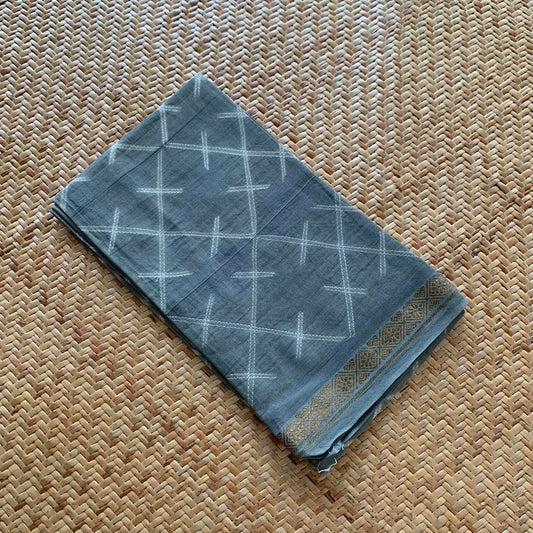 Grey, Hand Crafted Nui Shibori Sungudi Cotton Blouse Piece