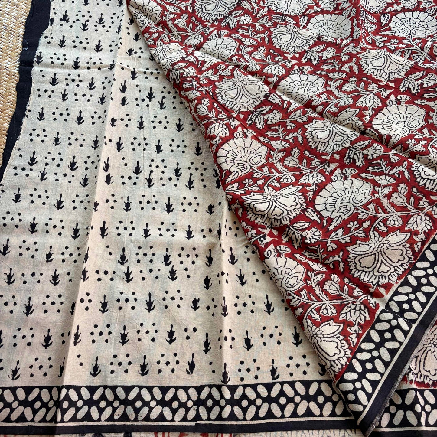 Mul Mul Cotton saree, Hand Block Printed, Maroon