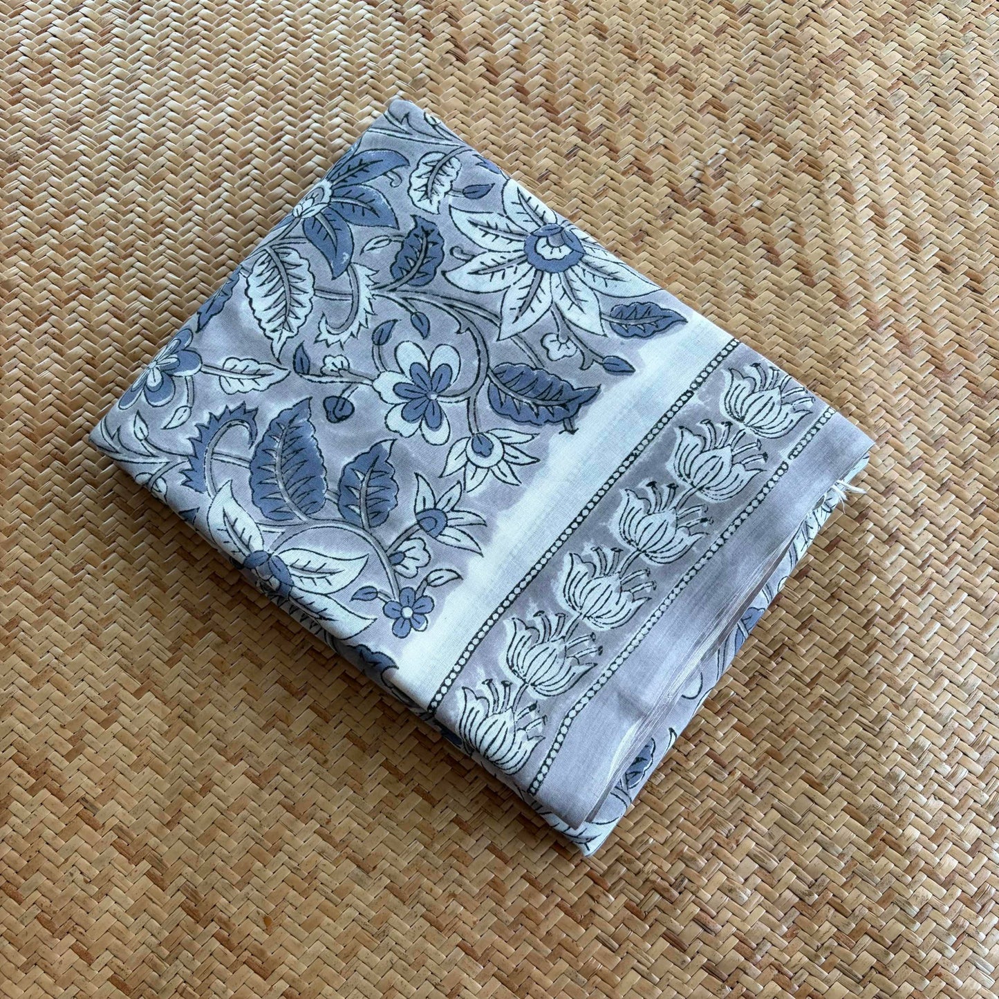Mul Mul Cotton saree, Hand Block Printed, Grey