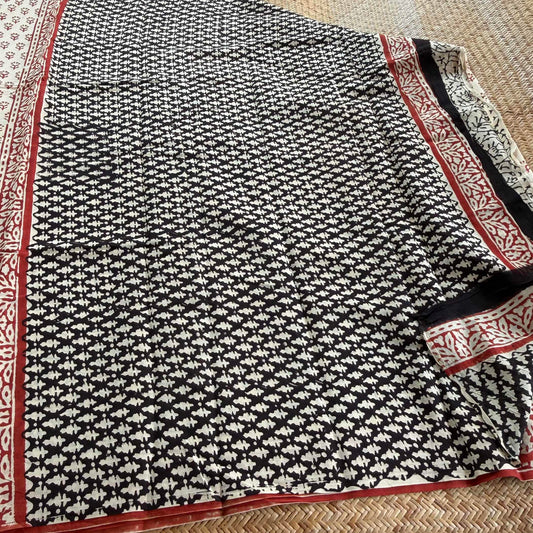 Mul Mul Cotton saree, Hand Block Printed, Cream