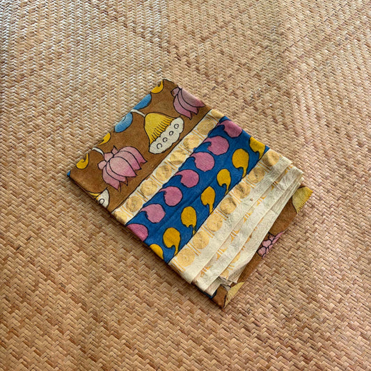 Mustard Floral, Kalamkari Hand Painted on a Madurai Sungudi Cotton 1.20 METER FABRIC