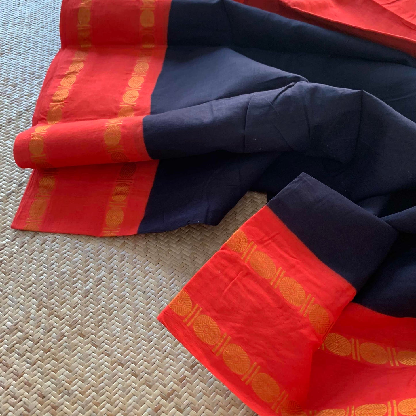 Black Saree With Red Border Rudrasham, Clamp dyed (Kattu sayam).