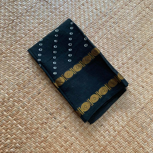 Black, Hand Knotted kaikattu Sungudi, blouse fabric