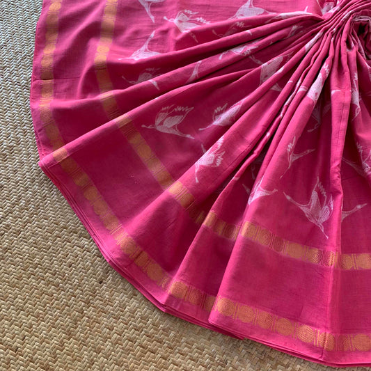 Fly High - Pink, Hand Crafted Shibori Sungudi Cotton Saree