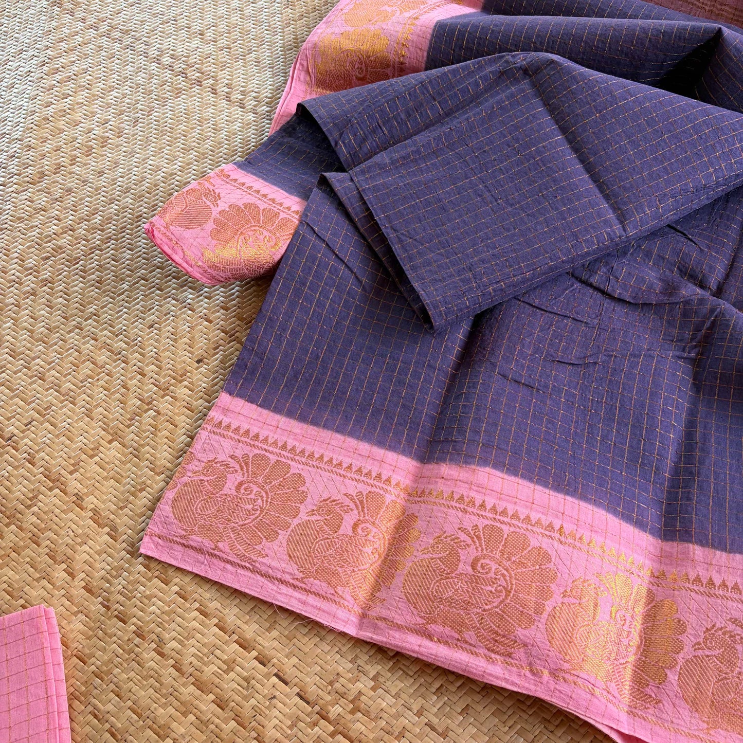 Grey Purple , Zari Kattam Sungudi