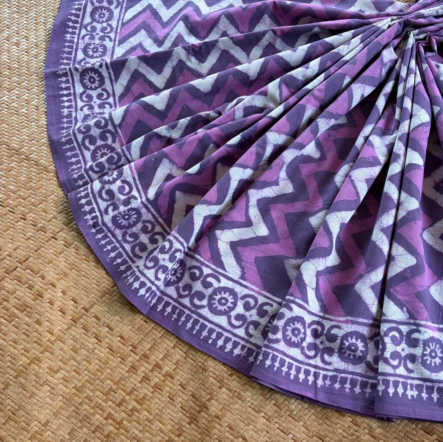 Mul Mul Cotton saree, Hand Block Printed, Purple