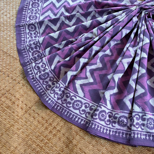 Mul Mul Cotton saree, Hand Block Printed, Purple