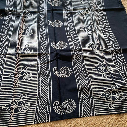 Mul Mul Cotton saree, Hand Block Printed, Black