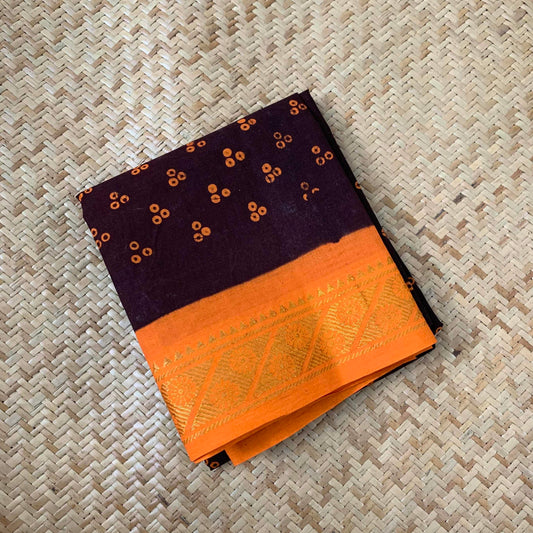 Wax Printed Brown With Orange, Cotton Blouse piece